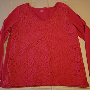 LOFT Women's Red Lace Front LS Top Sz. XL